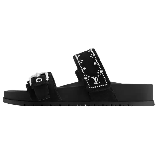 LOUIS VUITTON Bom Dia Slide Slippers Women's Black