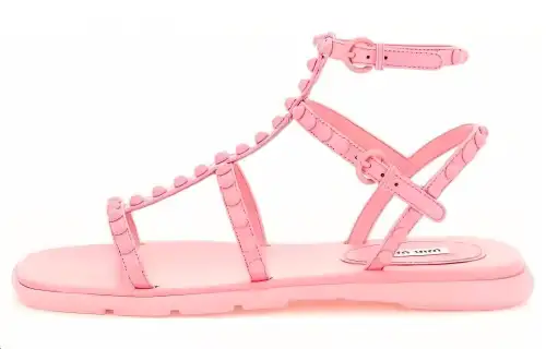 MIU MIU Leather Roman Slippers Women's Pink