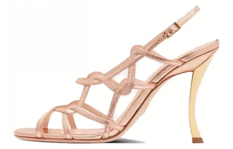 DIOR D Fame Leather One Strap Sandals Women's Nude