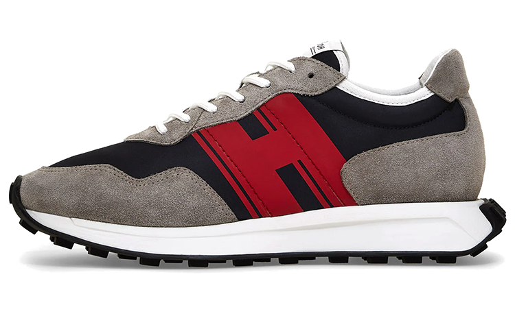 HOGAN H601 Leather Comfortable Abrasion Resistant Low top Casual Shoes Men's Gray Black Red