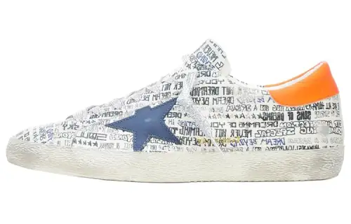 Golden Goose Super Star Leather Stylish Skateboarding Shoes Men's White Blue Orange Distressed