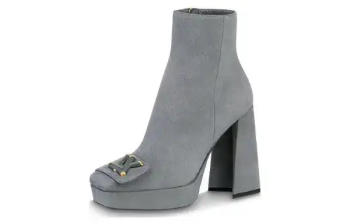 LOUIS VUITTON Suede Ankle Boots 12cm Women's Gray