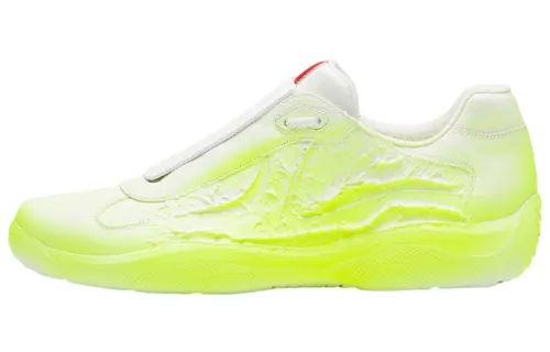 Cass x PRADA Cass Collaboration Att4ck Leather Low top Casual Shoes Unisex Neon Yellow