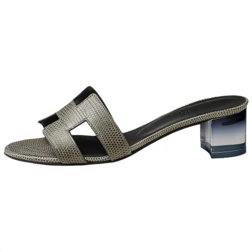 HERMES Oasis Slide Slippers 5cm Women's Gray Green