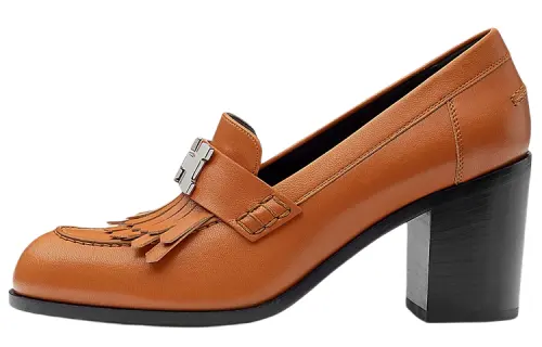 HERMES Elysee Chunky Heel High Heels 7cm Women's Brown