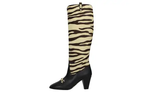 GUCCI Leather Knee high Boots 7.5cm Women's Brown Yellow