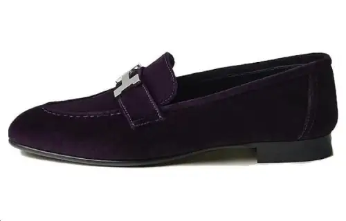 HERMES PARIS Cow Leather Loafers Women's Purple