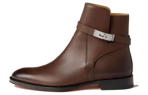 HERMES Fortune Leather Comfortable Round Toe Ankle Boots Men's Brown