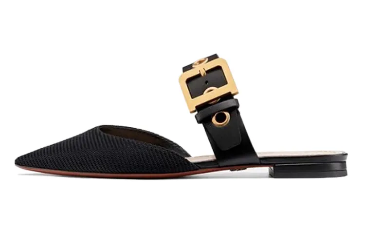 DIOR D Dior Genuine Leather Sole Closed Toe Slippers Women's Black