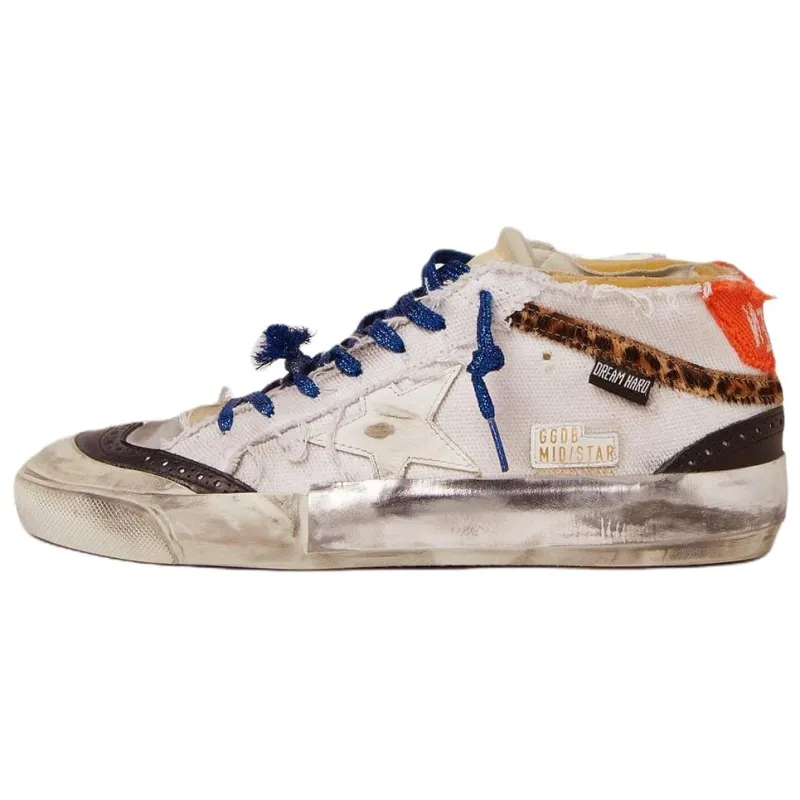 Golden Goose Mid Star Leather Stylish Skateboarding Shoes Men's White