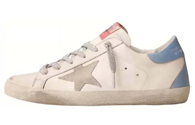 Golden Goose Super Star Leather Stylish Skateboarding Shoes Women's White Blue