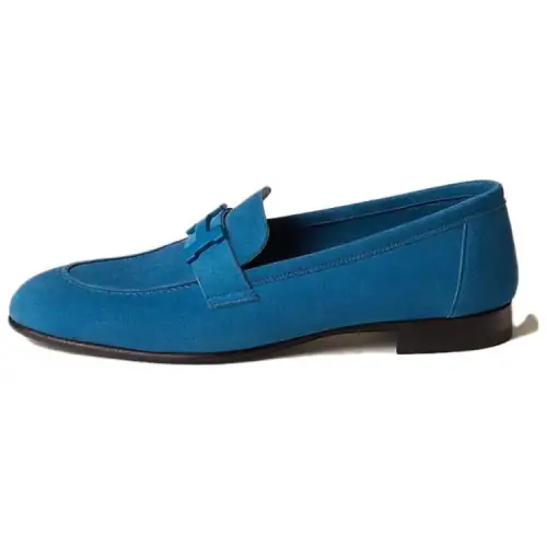 HERMES PARIS Suede Loafers Women's Blue