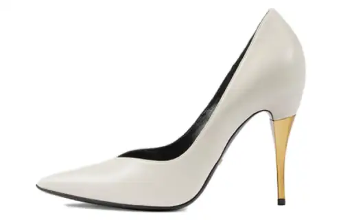 GUCCI Leather Slim Heel High Heels 10.5cm Women's White