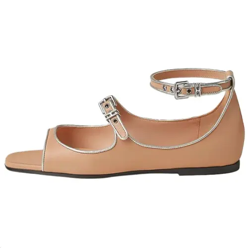 HERMES Kristen One Strap Sandals 0.5cm Women's Beige & Pink & Silver & Gray