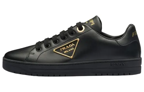 PRADA Edge Leather Round Tip Low top Stylish Skateboarding Shoes Women's Black