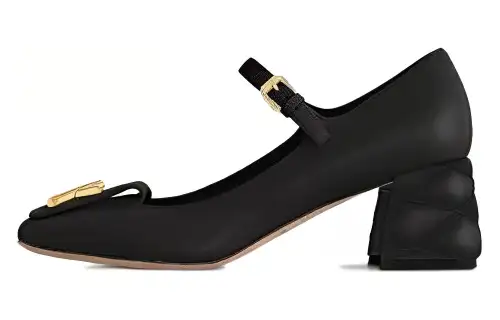 LOUIS VUITTON Shake Leather Chunky Heel Mary Jane Shoes 5.5cm Women's Black