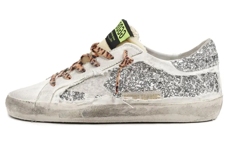 Golden Goose Super Star Low top Stylish Skateboarding Shoes Women's Silver Distressed