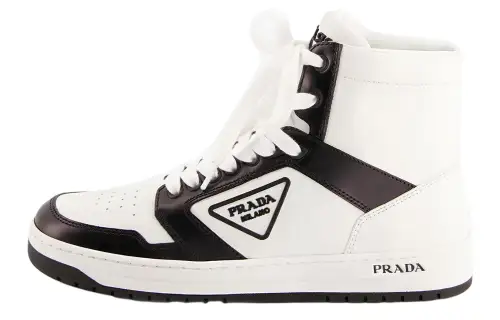 PRADA Leather Abrasion Resistant High top Skateboard Shoes Women's White Black