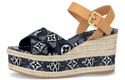 LOUIS VUITTON Fabric Sandal Women's Blue Brown