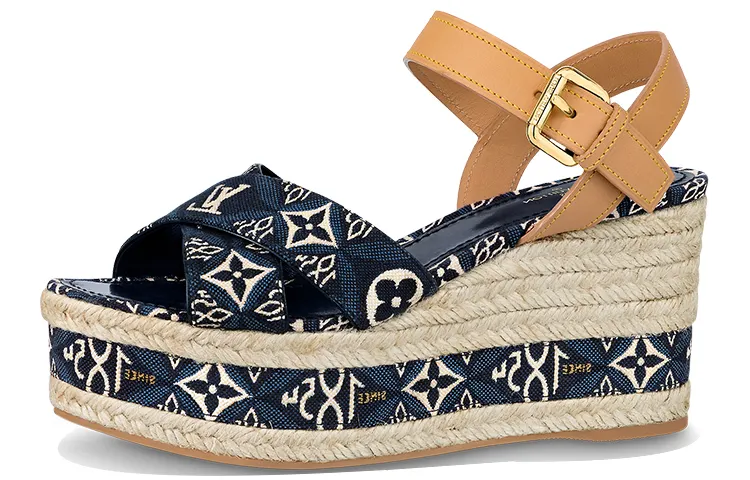 LOUIS VUITTON Fabric Sandal Women's Blue Brown