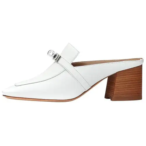 HERMES Blossom Block Heel High Heels Women's White