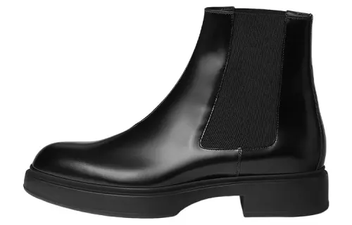 HERMES Fusion Leather Short Chelsea Boots Men's Black