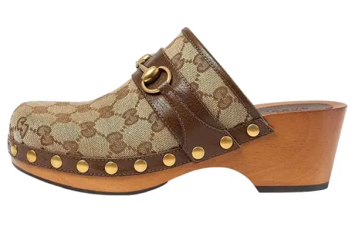 GUCCI Gg 35mm Clog Beige Canvas Women's