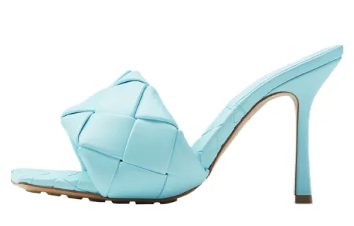Bottega Veneta Lido Leather Patchwork Quiet Slide Slippers Women's Light Blue