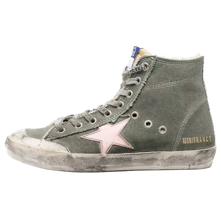 Golden Goose Francy High top Canvas Shoes Women's Green Distressed