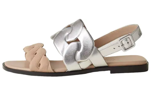 HERMES Grace Leather One Strap Sandals Women's Brown