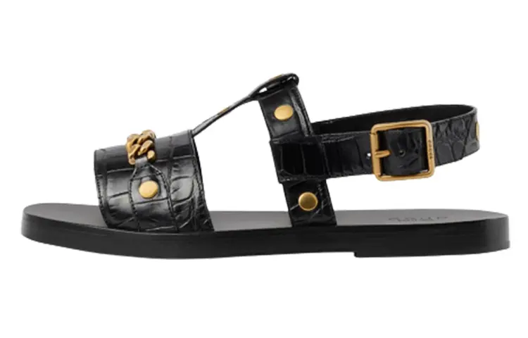GUCCI Nojum Leather Comfortable And Breathable One Strap Sandals Men's Black