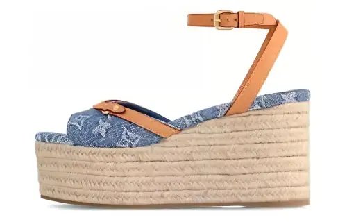 LOUIS VUITTON Helios Denim One Strap Sandals 3.5cm Women's Blue