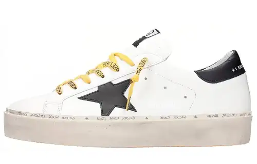 Golden Goose Hi Star Skateboard Shoes Men's White Yellow Distressed