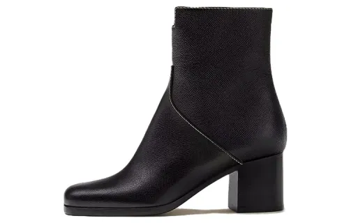 HERMES Leather Ankle Boots 6cm Women's Black