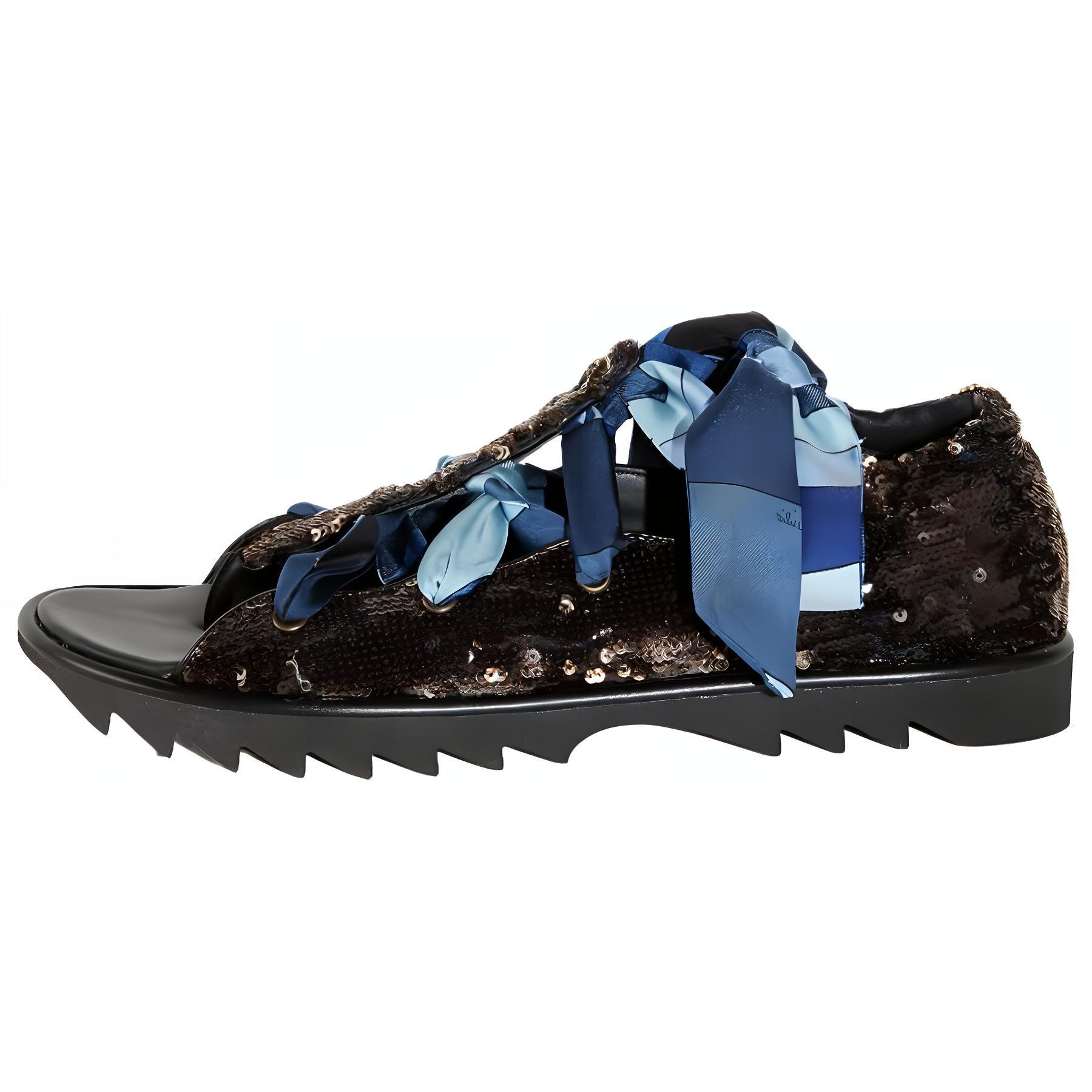 EMILIO PUCCI Печать со шнурками пайетки один слово Сандалии женский синий черный