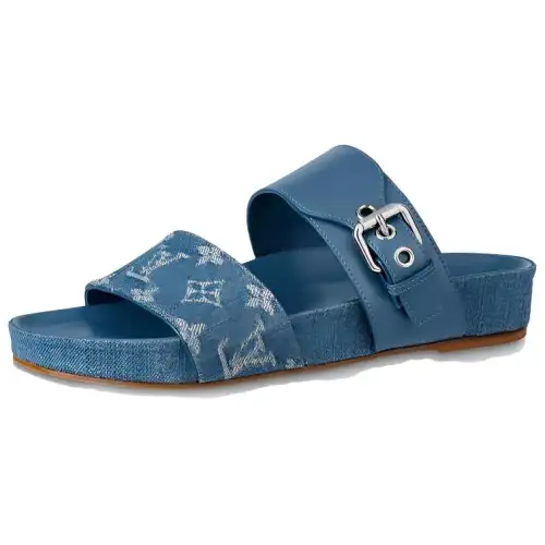 LOUIS VUITTON Bom Dia Slide Slippers Women's Blue