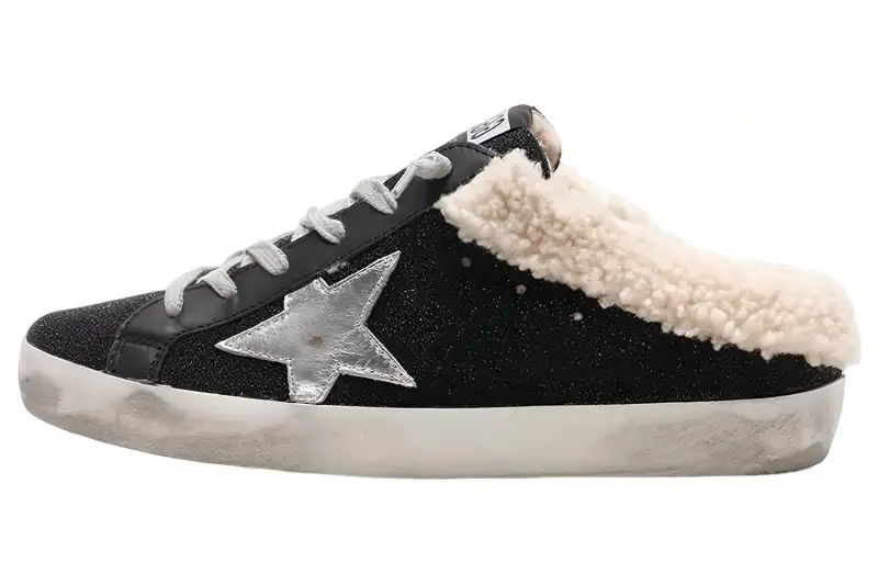 Golden Goose Leather Skateboard Shoes Women's Black Distressed