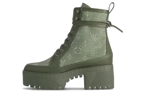 LOUIS VUITTON Laureate Leather Ankle Boots 5CM Women's Green