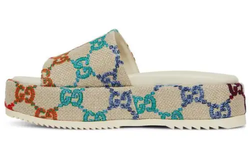 GUCCI GG Linen Fabric Platform Sandals Women's