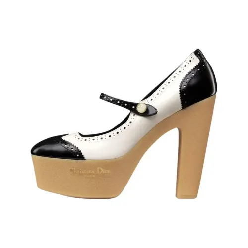 DIOR Spectadior Cow Leather Chunky Heel Mary Jane Shoes 13cm Women's White Black