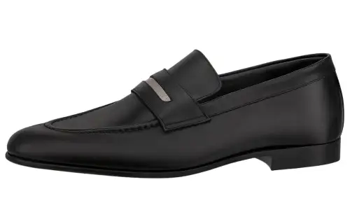 LOUIS VUITTON Glove Leather Loafers Men's Black