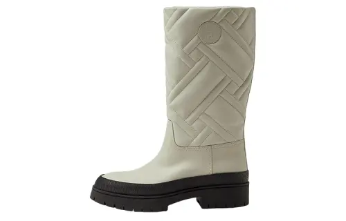 HERMES Fuji Leather Knee high Boots Women's Beige