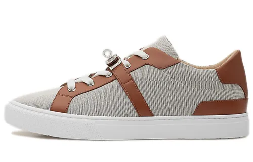 HERMES Leather Low top Stylish Skateboarding Shoes Men's Gray Brown