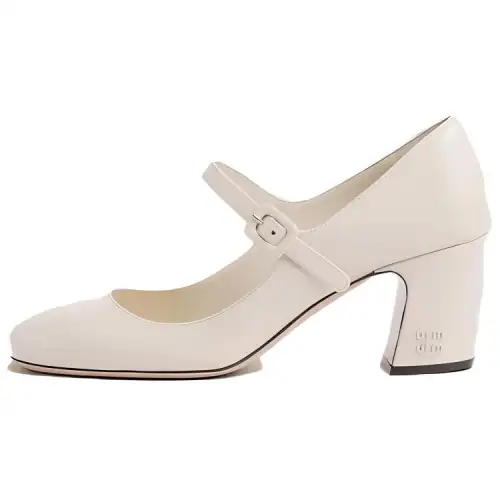 MIU MIU Patent Leather Chunky Heel High Heels 6.5cm Women's Ivory