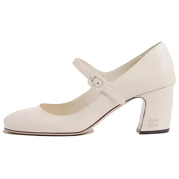 MIU MIU Patent Leather Chunky Heel High Heels 6.5cm Women's Ivory