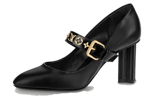 LOUIS VUITTON Silhouette Chunky Heel High Heels 7.5cm Women's Black