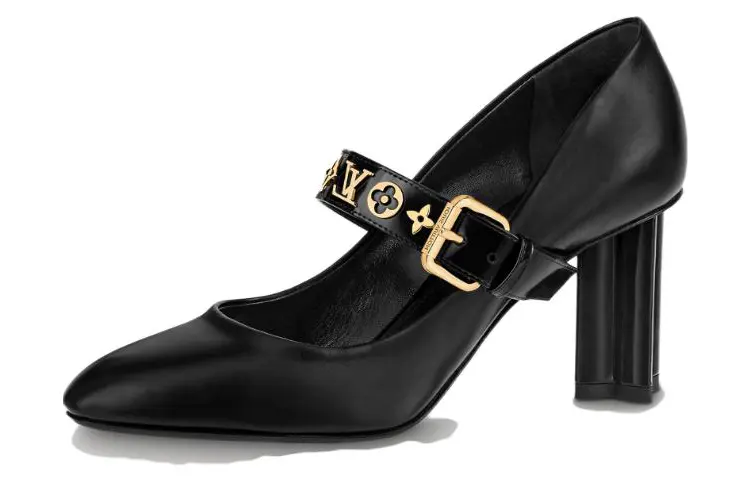 LOUIS VUITTON Silhouette Chunky Heel High Heels 7.5cm Women's Black