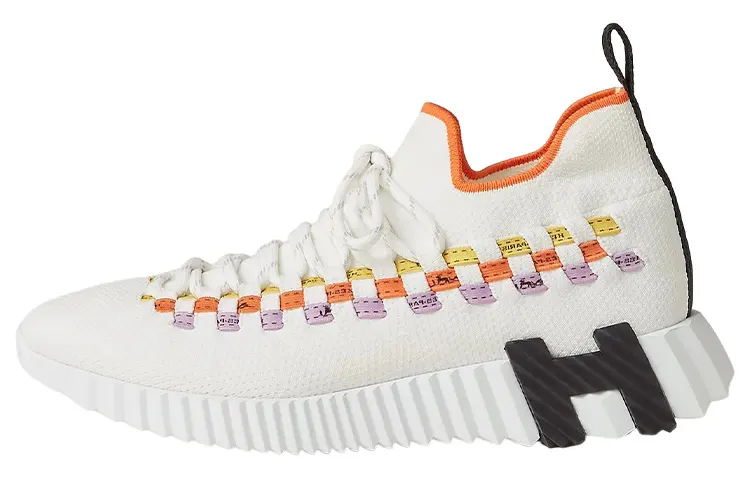 HERMES Fle Fabric Mid top Sports Casual Shoes Women's White