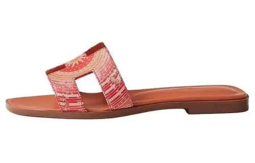 HERMES Oran Slide Slippers Women's Red Orange