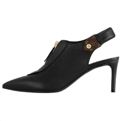 LOUIS VUITTON Cow Leather Slim Heel High Heels Women's Black